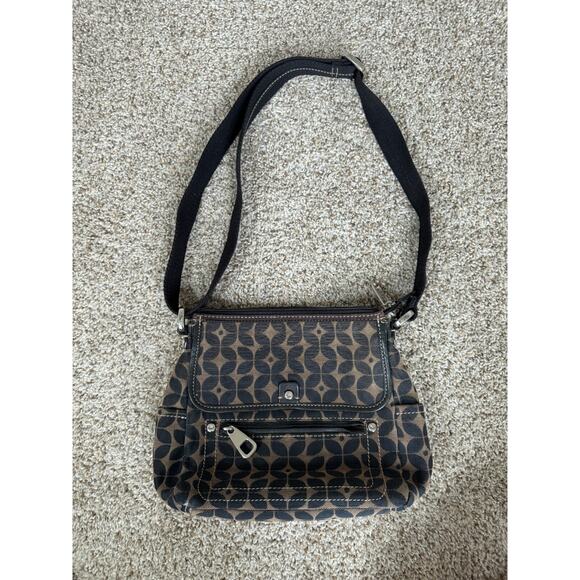 Fossil Marlow Crossbody shoulder bag messenger bag Canvas Leather Black Tan - Picture 1 of 14